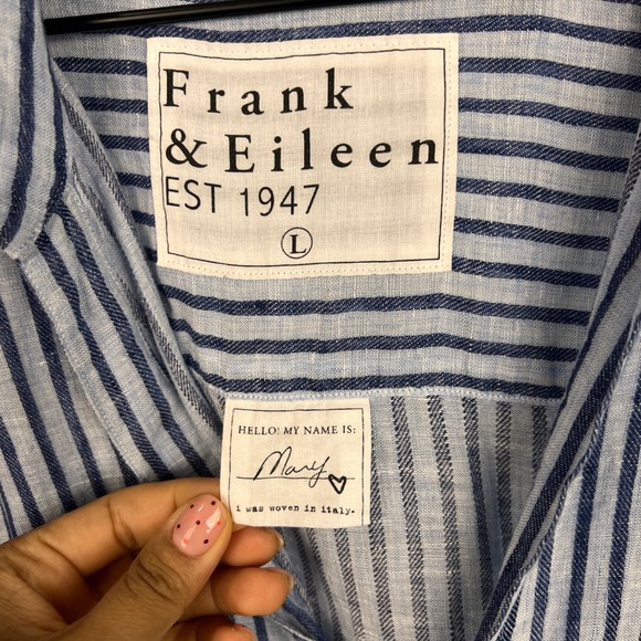 Frank & Eileen Mary Linen Striped Button Down Tunic Top Dress shirt Size Large - Picture 7 of 10